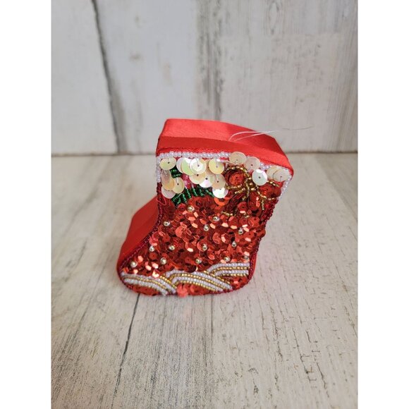 Sequin mini stocking box ornament Xmas bead - Picture 1 of 5